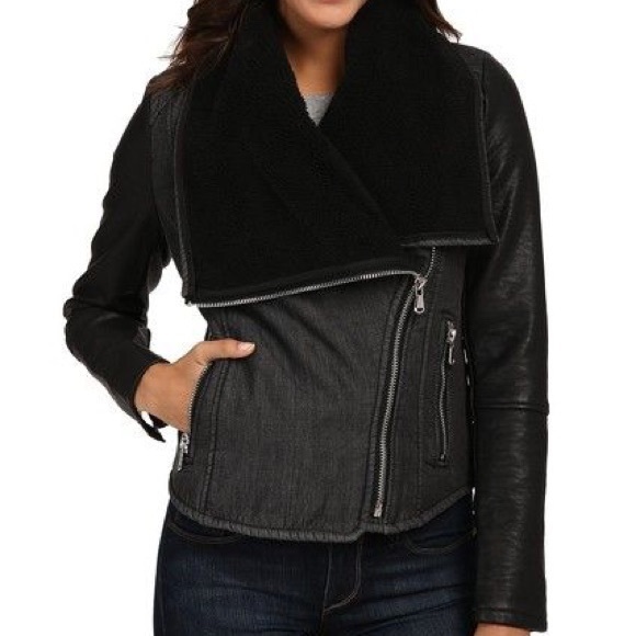 Blank NYC Jackets & Blazers - NWOT Blank NYC Black Denim Sherpa Moto Jacket